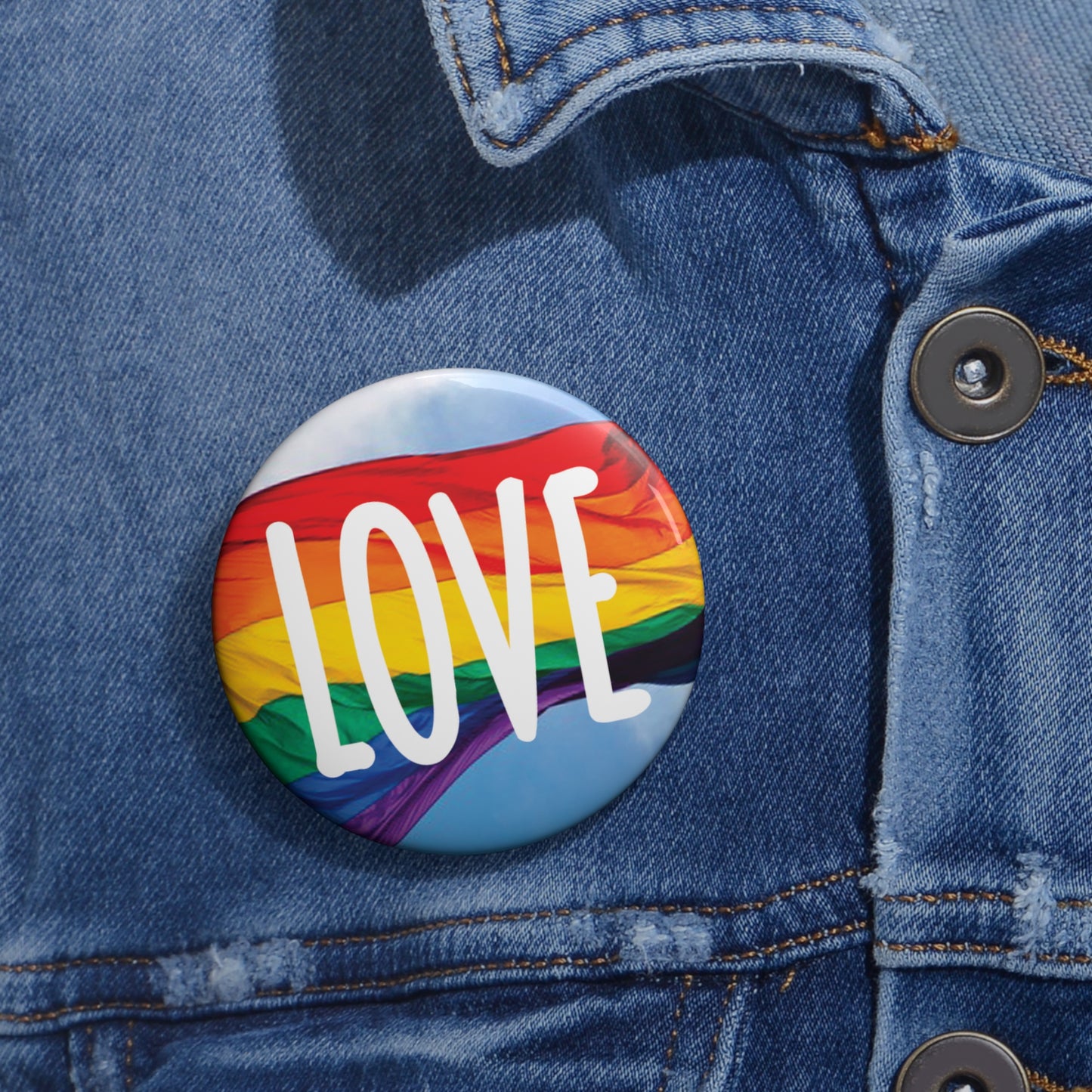 Button: "LOVE" with Pride Flag