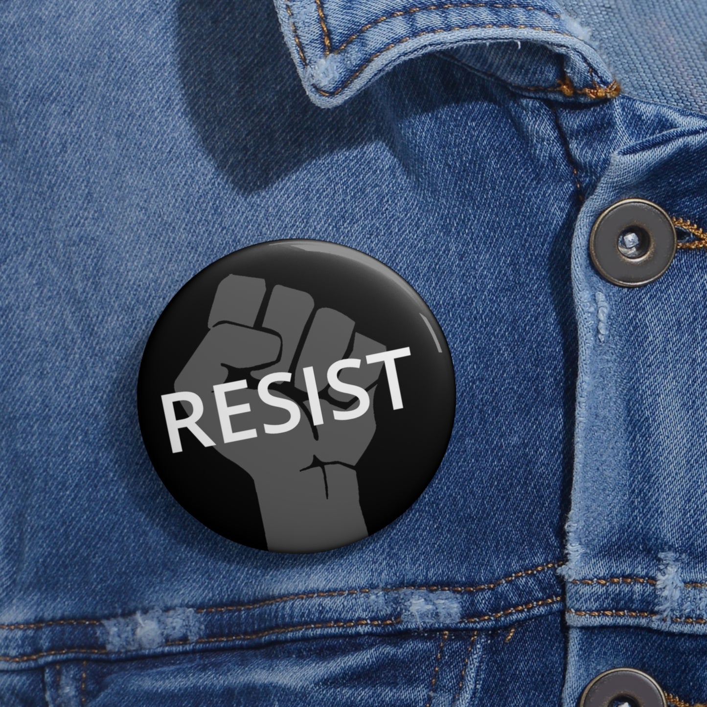 Button: "Resist" with Fist, on Black Background