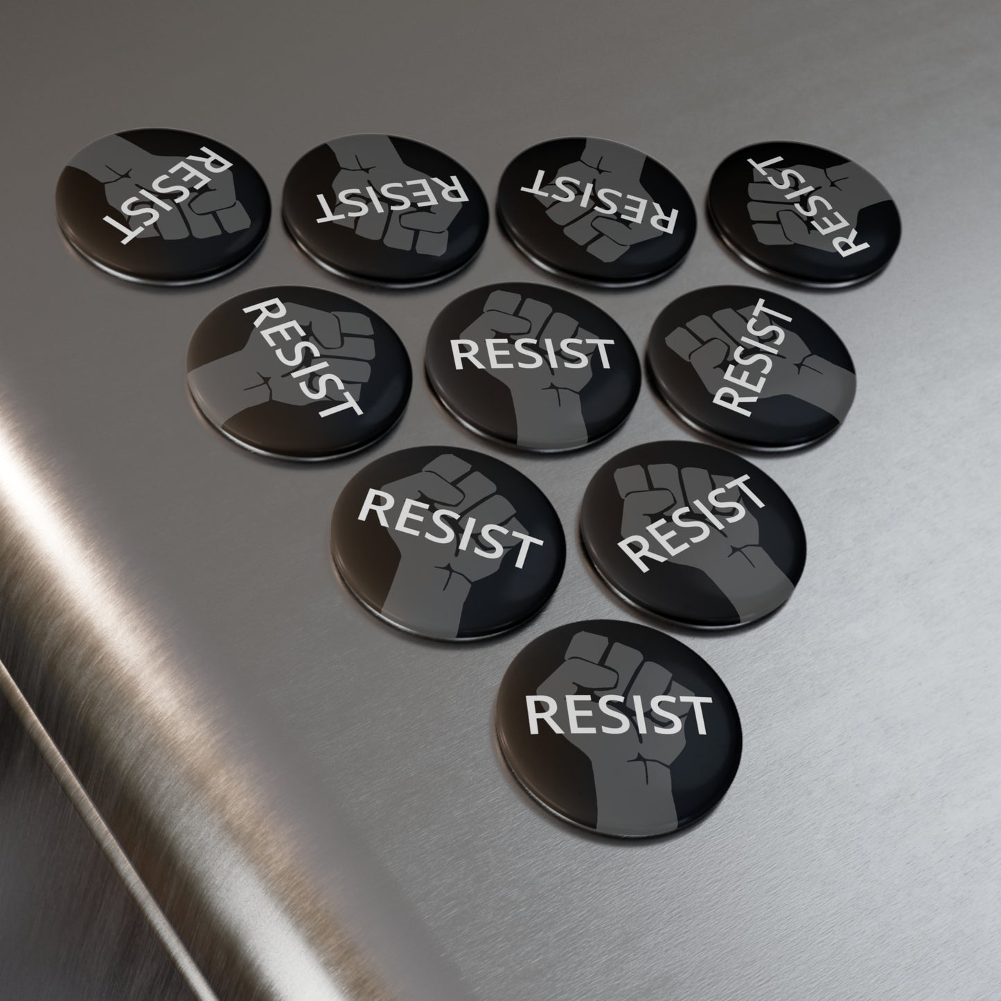 Magnet: "Resist" with Fist, on Black Background