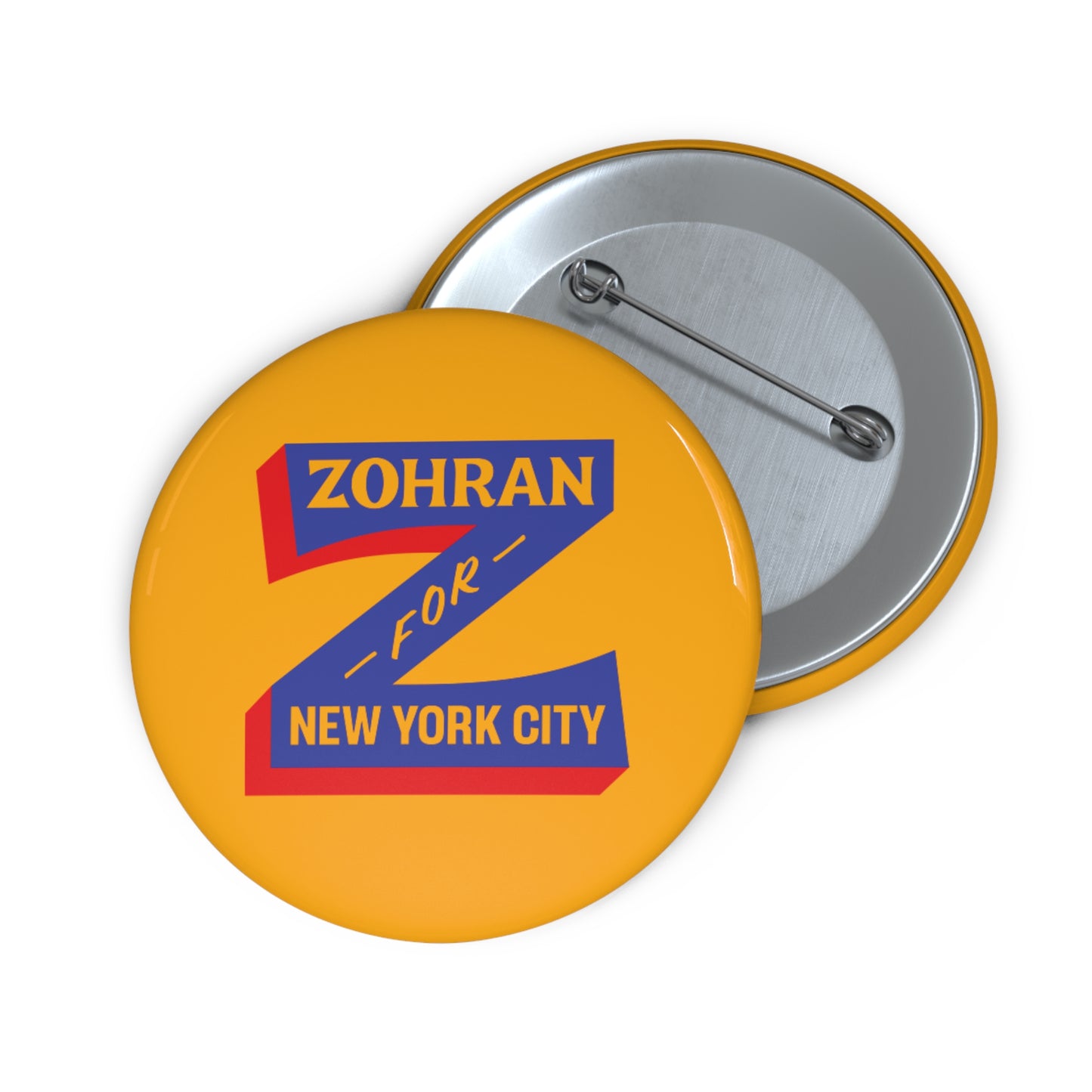 Button: "Zohran for New York City," in Blue Z on Yellow Background