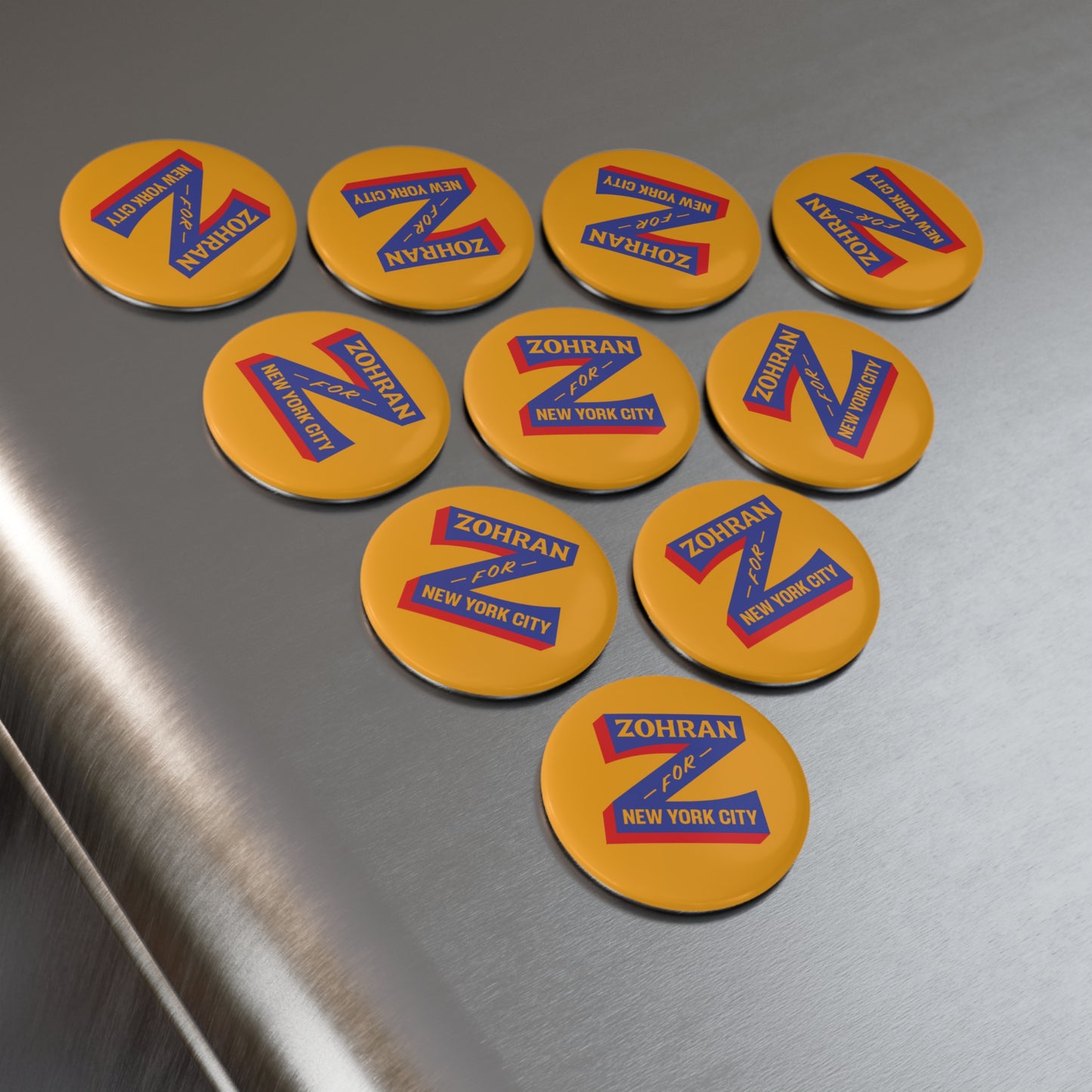 Magnet: "Zohran for New York City," in Blue Z on Yellow Background
