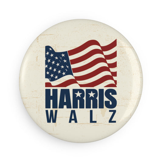 Button: Harris Walz with Waving Flag