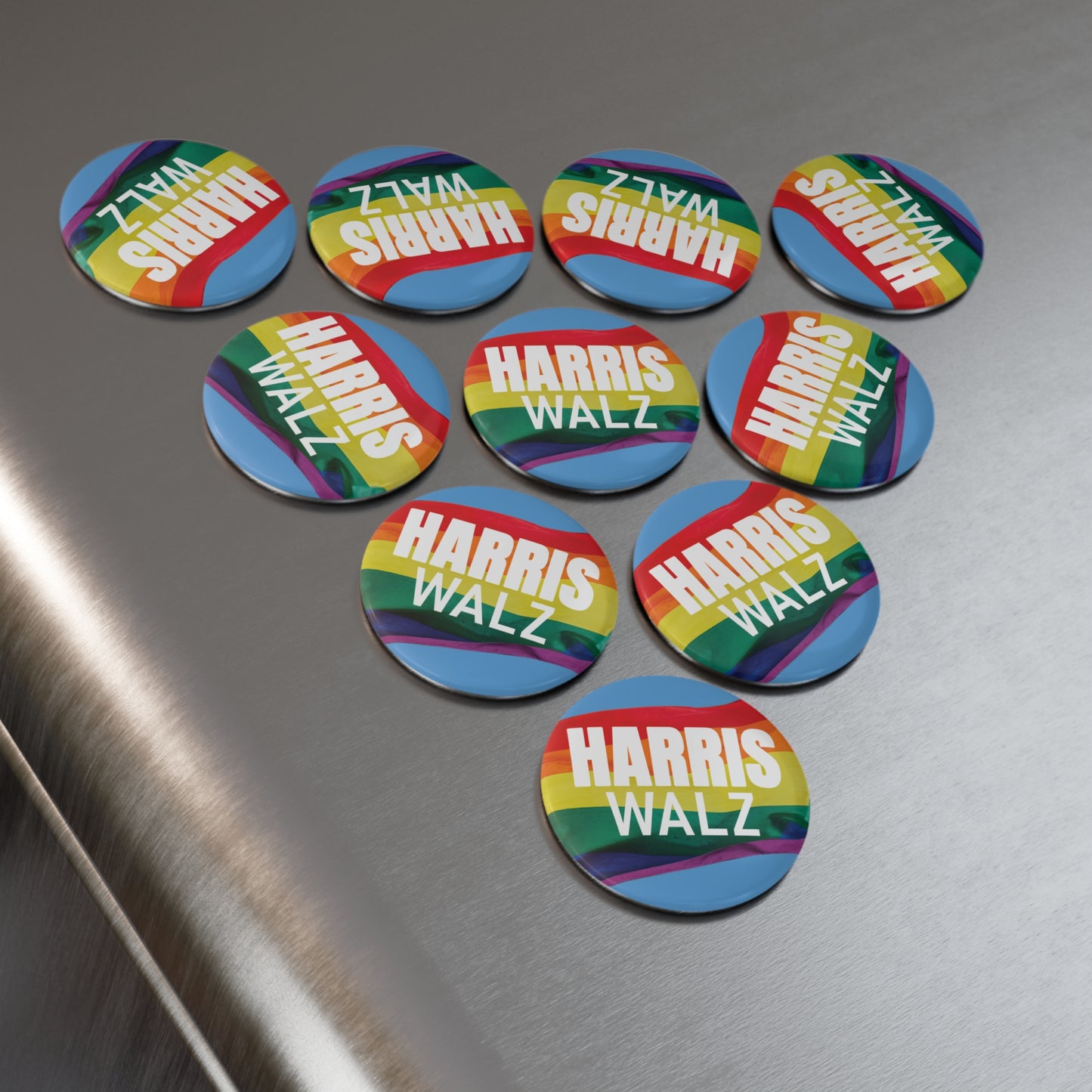 Button: Harris Walz with Pride Flag LGBTQ