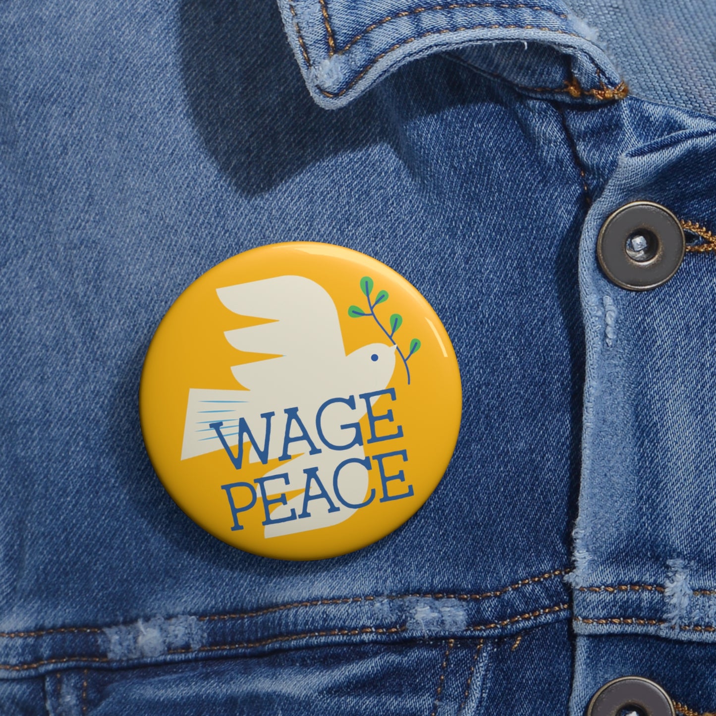 Button: Wage Peace, with Dove Illustration