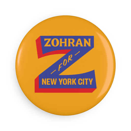 Button: "Zohran for New York City," in Blue Z on Yellow Background