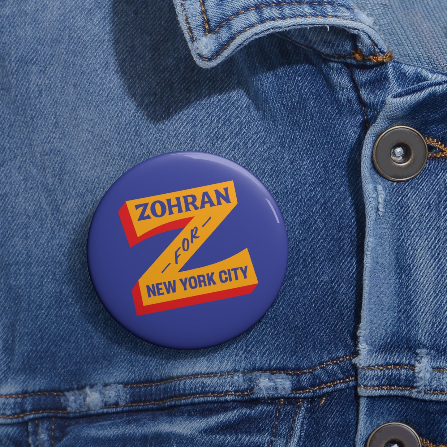 Button: "Zohran for New York City," in Yellow Z on Blue Background